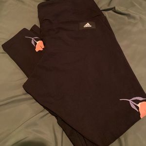 Adidas Women's Plus Size Floral Graphic Tights H49930 Black